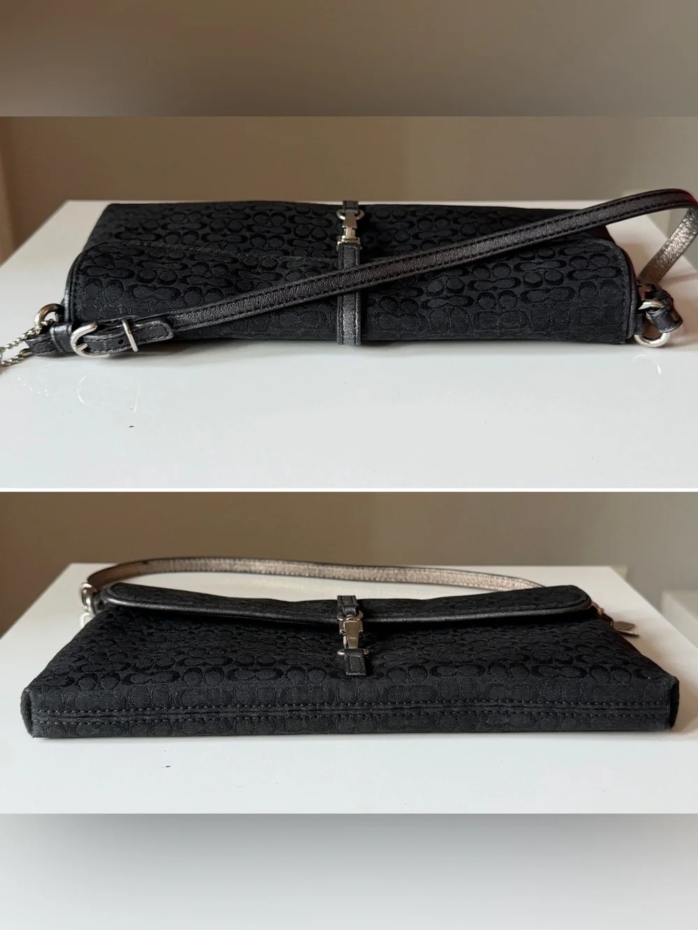 Coach 6380 Hamptons Signature Demi Flap Shoulder Bag Black Jacquard Y2K